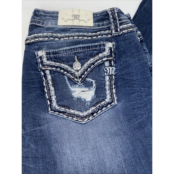 Miss Me Mid Rise Easy Crop Saddle Stitch White Tag Sz 34 EUC - Picture 2 of 12